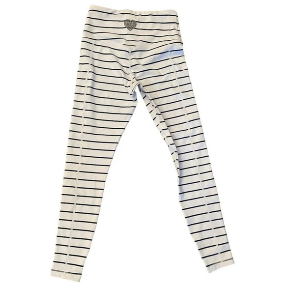 Yoga Gym Workout Leggings White Blue with Pockets Athletic Womens Size Small - Picture 1 of 11